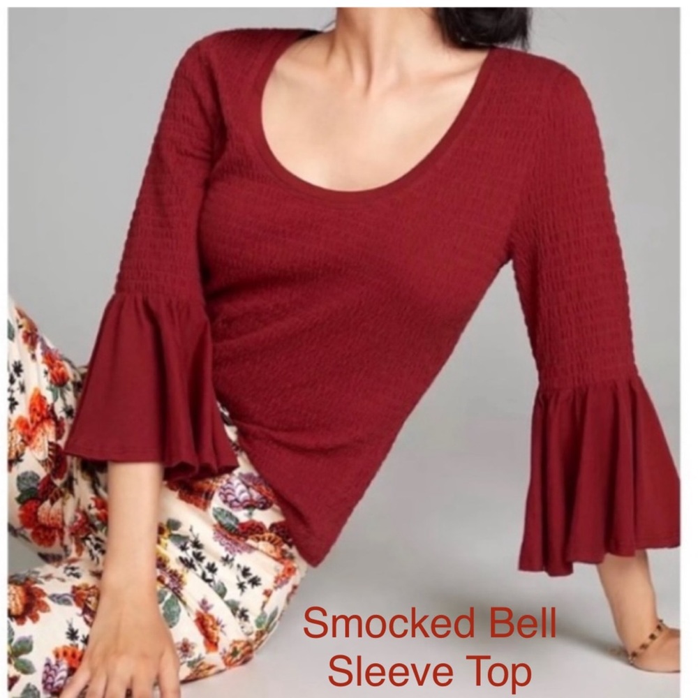 Anthropologie Smocked Bell Sleeve Top EUC